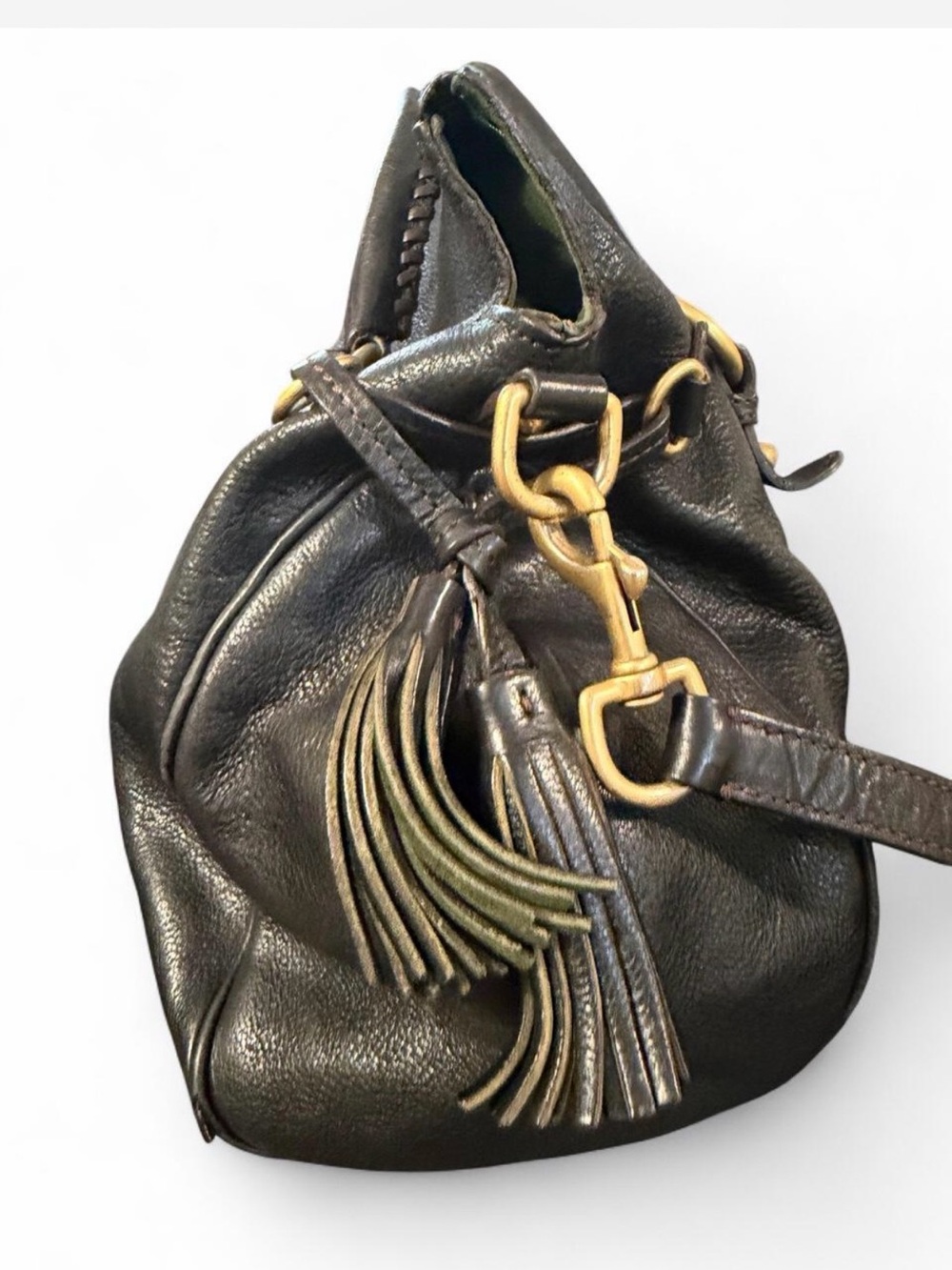 Dooney & Bourke Florentine Black Leather Satchel with Gold Hardware - Picture 4 of 14